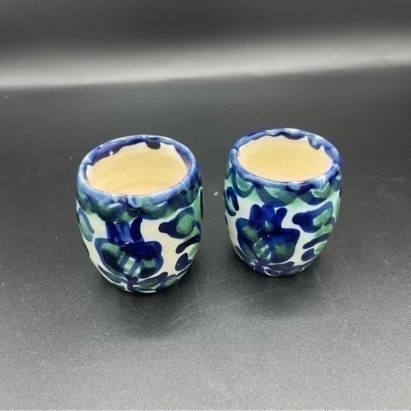 TALAVERA Mezcal Shot Glass Set of 2 Bird Blue Motif - Picture 5 of 7